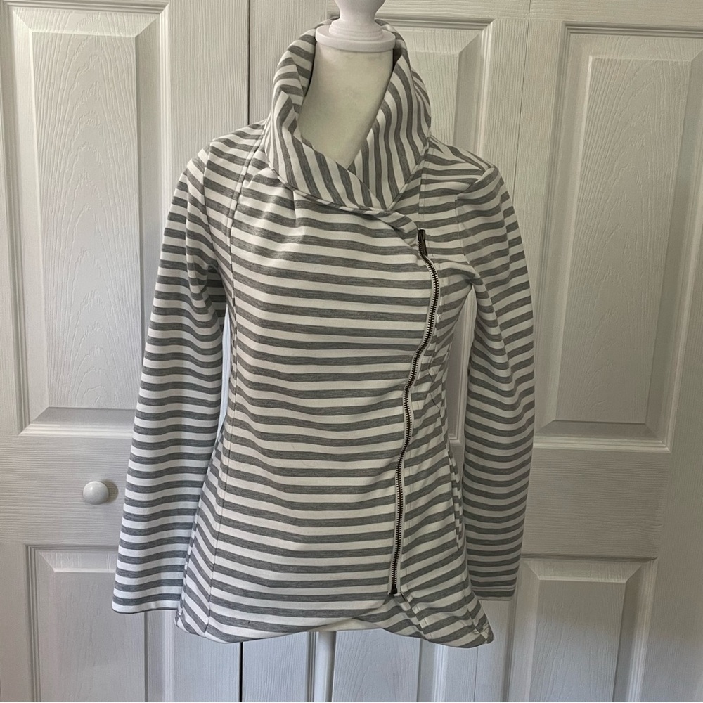 Adora  brand zipper jacket, striped grey and white, size small